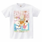 Tシャツ　どでかイラスト　お花見うさぎ　ホワイト　S/M/L/XL