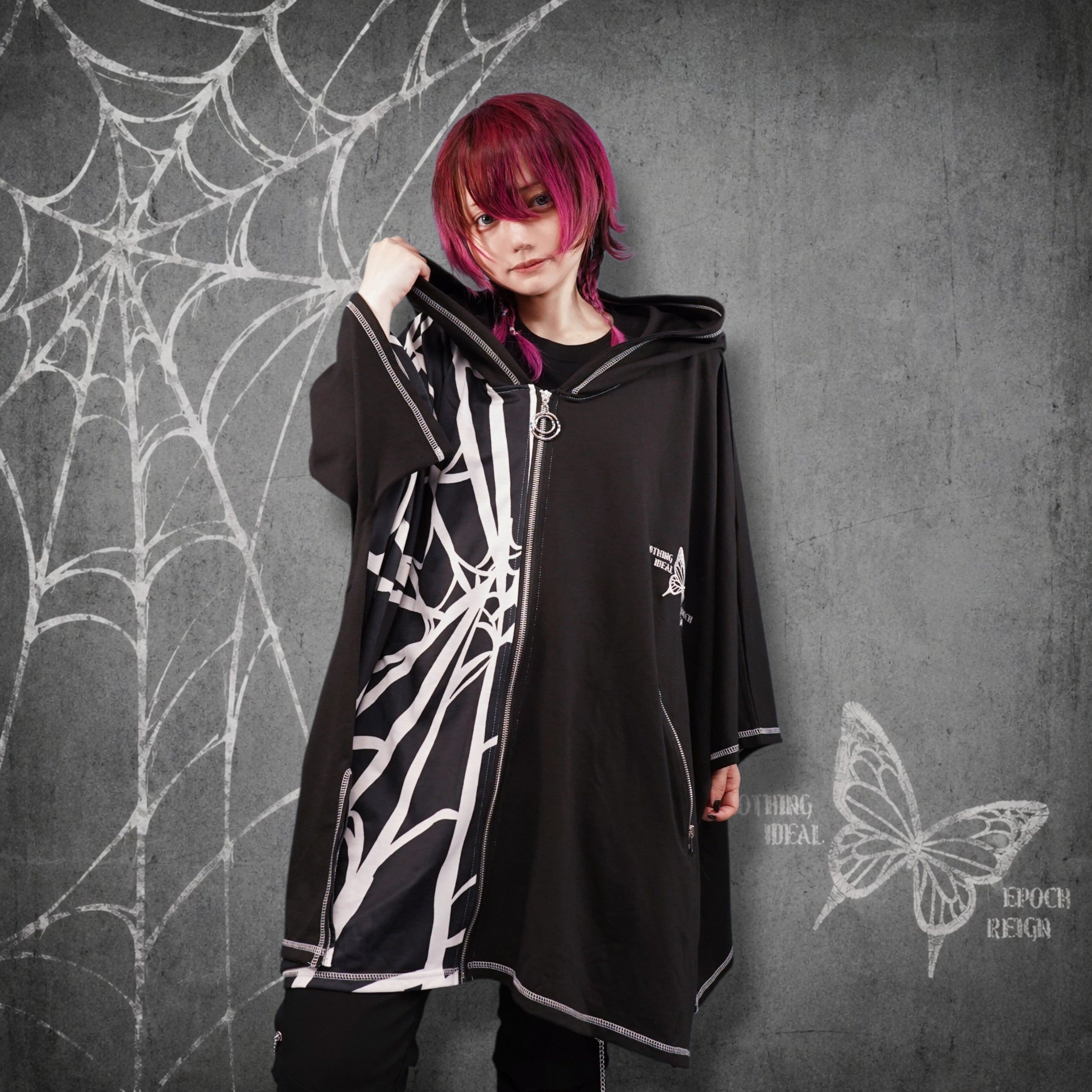 先着77点限定超特価》UNISEX HOOD PONCHO ZIP OUTER【SPIDER WEB