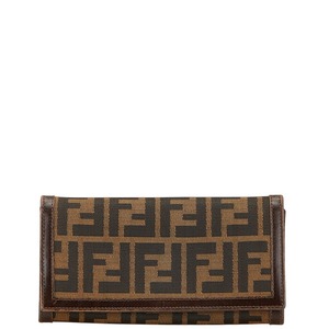 フェンディ ズッカ 長財布 30851 ブラウン ブラック キャンバス レザー レディース FENDI 【中古】