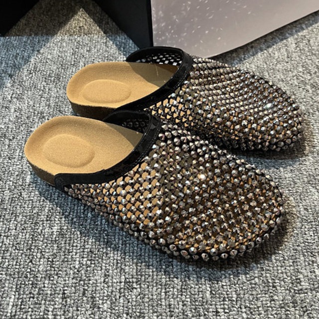 Rhinestone mesh slippers in 2 colors S1887