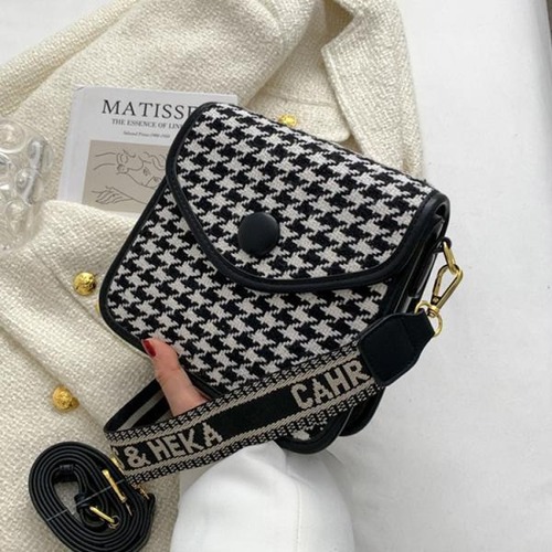 ショルダーバッグ レディース レトロ 千鳥格子 チェック ロゴ クラシカル ２way 斜め掛け かわいい きれいめ 上品 おしゃれ カジュアルコーデ