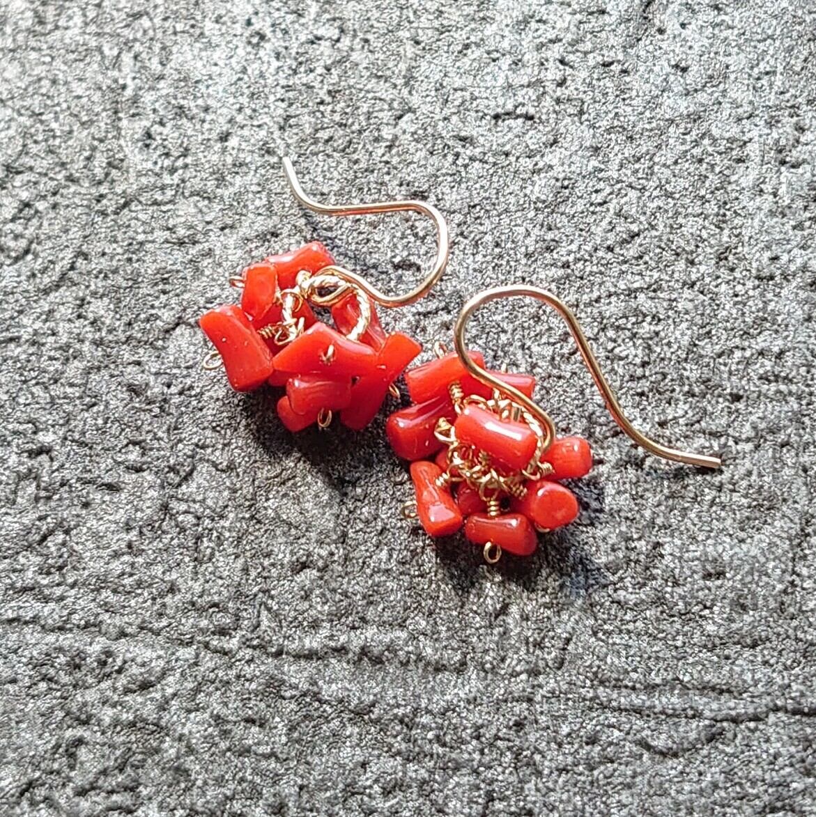 14kgf ラブラドライト＆ピンクトルマリンのエスニックピアス k14gf