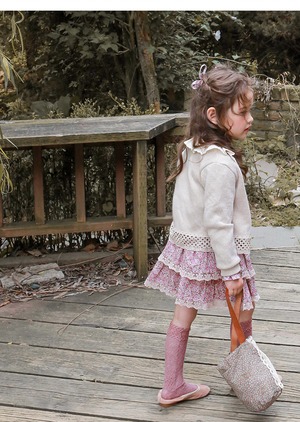 秋クルーネック透かし編みカーディガン