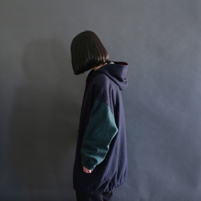 switching design hooded wool coat