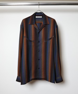 SEVEN BY SEVEN / 800-6250071 SMILE POCKET OPEN COLLAR  SHIRTS - WOOL RAYON GRADETION STRIPE -(MULTI STRIPE)