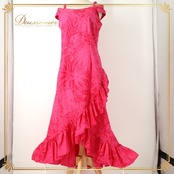 フラダンス 衣装 T&L MUUMUU FACTORY ムームーファクトリー ワンピース ドレス ピンク系 プルメリア柄 ハイビスカス柄 花柄 植物柄 フリル ハワイアンプリント ハワイアン アロハ フラ ダンス レッスン 練習 ハワイアンダンス キャミソールドレス アシンメトリー 華やか 鮮やか かわいい おしゃれ