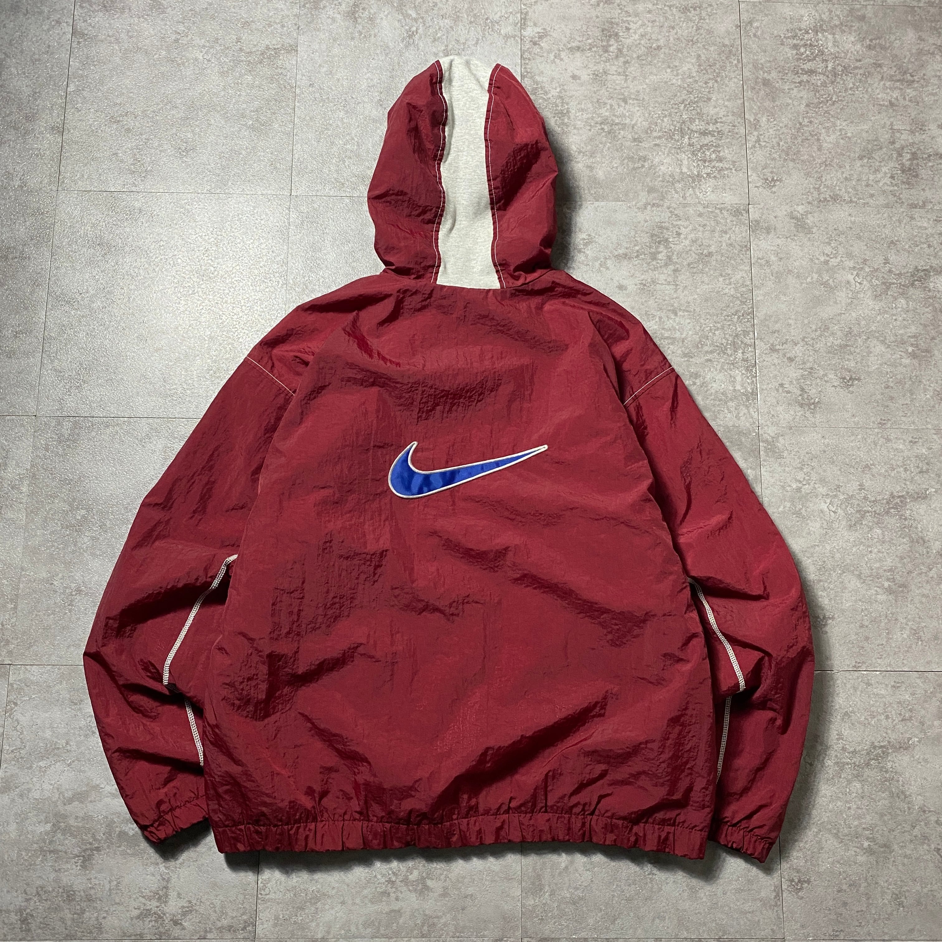 90s NIKE ナイキ ナイロンジャケット 刺繍ロゴ ビックスウォッシュ 状態良 90's NIKE ナイロンジャケット 袖刺繍 ナイキ 10 90年代