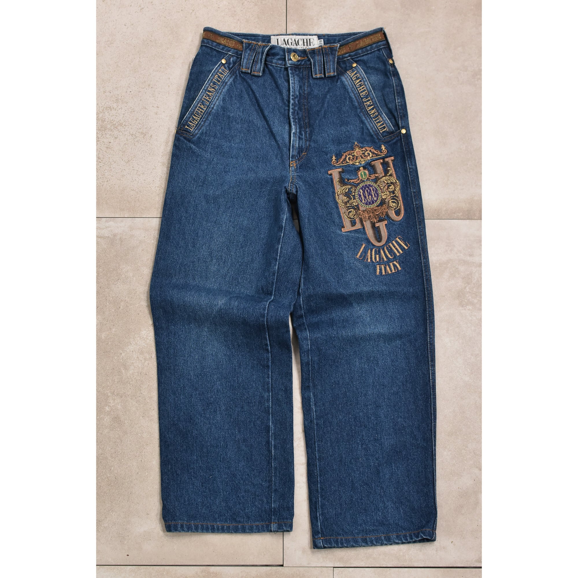 90s～ LAGACHE embroidery design denim pants | 古着屋 grin days ...