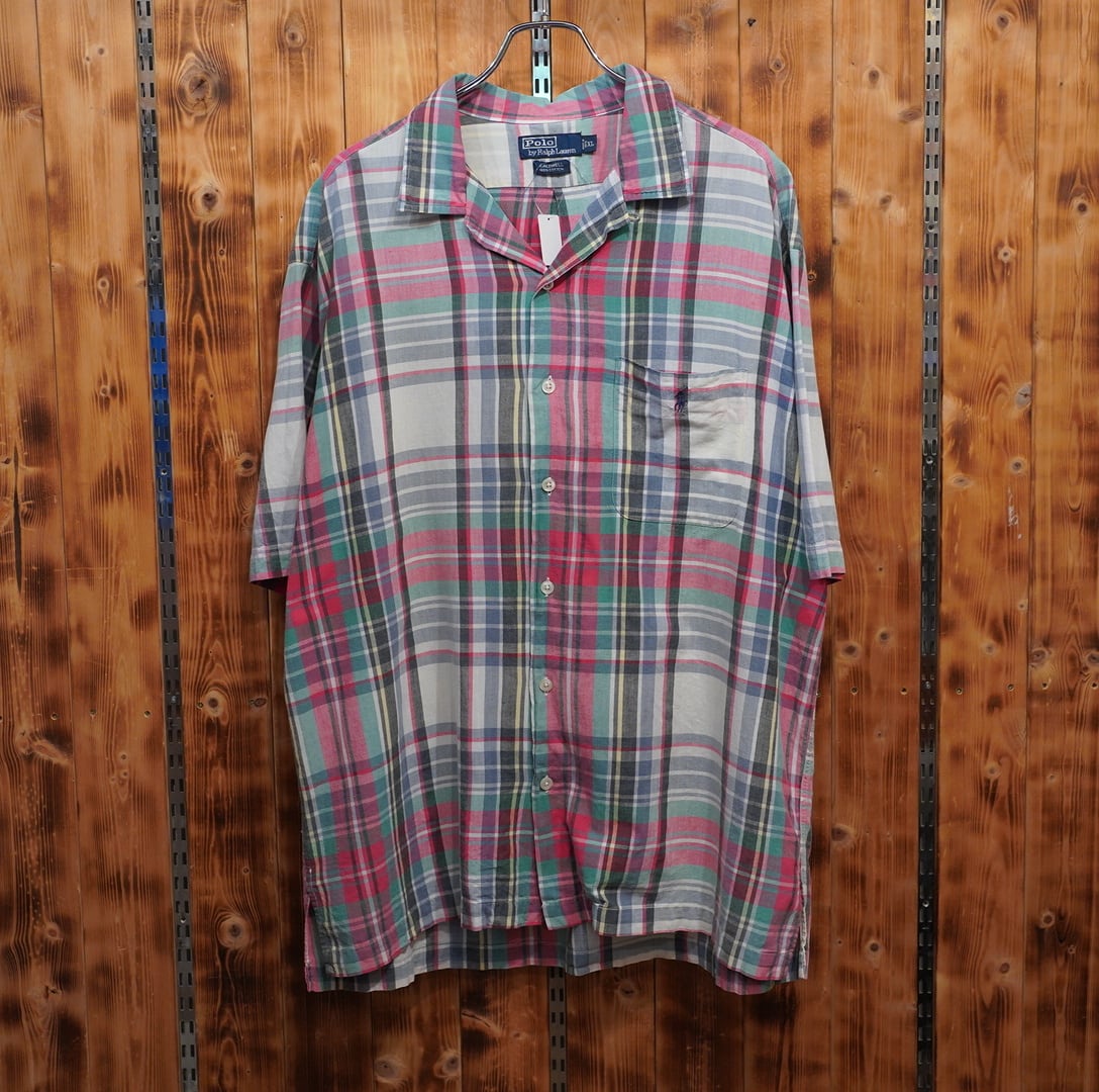 ralphlauren caldwell 開襟シャツ XL/チェック ラルフローレン オープンカラーシャツ