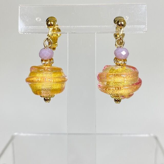 ベネチアンガラス イヤリング CANDY ピンク