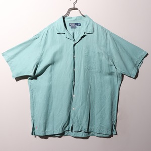 美品 XL ミントグリーン Caldwell シルクリネン ポロラルフローレン 半袖開襟シャツ Polo Ralph Lauren