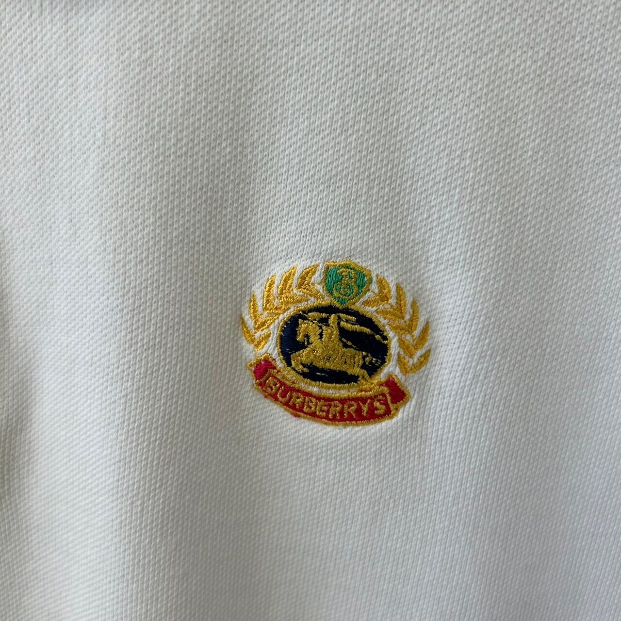ビンテージ バーバリー ロゴ刺繍 ジャガード 総柄 長袖 ポロシャツ ラベンダー