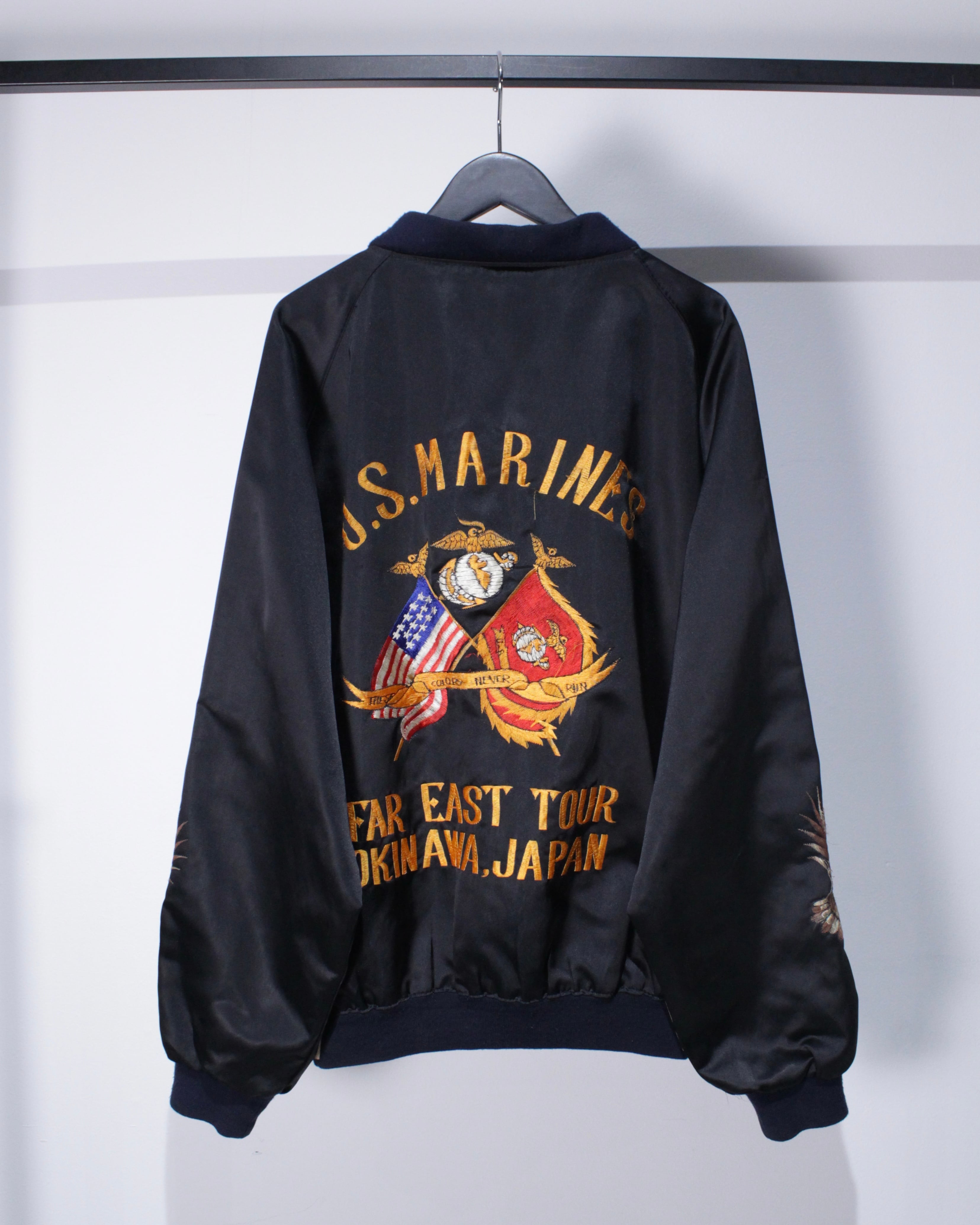 Caka BLACK】U.S MARINES OKINAWA Embroidery Design Vintage Loose