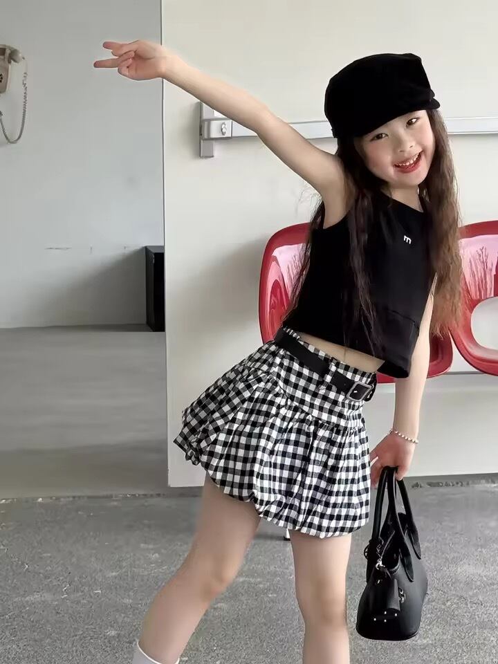 ベルト付チェックバルーンミニスカート