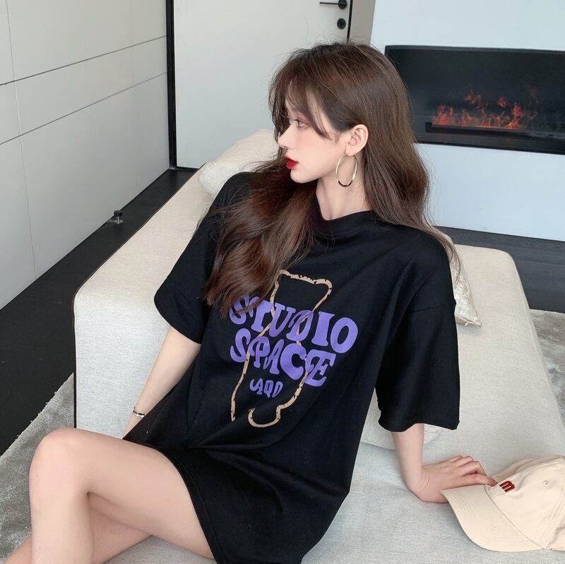 プリント柄ルーズカジュアルTシャツ トップス サマー 夏物 ドラファッションホール333038896