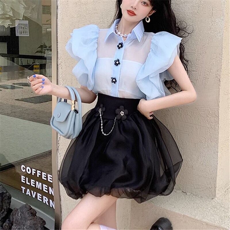 セットアップ シャツ ブラウス スカート ミニ 袖あり 半袖 パフスリーブ POLO襟 フリル ふわふわ ハイウエスト かわいい 大人可愛い きれいめ シンプル カジュアル 大人 上品 おしゃれ お洒落 かっこいい 大人女子 こなれ感 スポーティー ラブリー キュート ガーリー ルーズ クール 主役級 存在感 無地 夏 10代 20代 30代 レディース 女性用 ママ お出かけ 女子会 お泊まり 休日 リゾート 旅行 ショッピング 着回し 普段使い お揃い 双子 オルチャン ファッション フリーサイズ