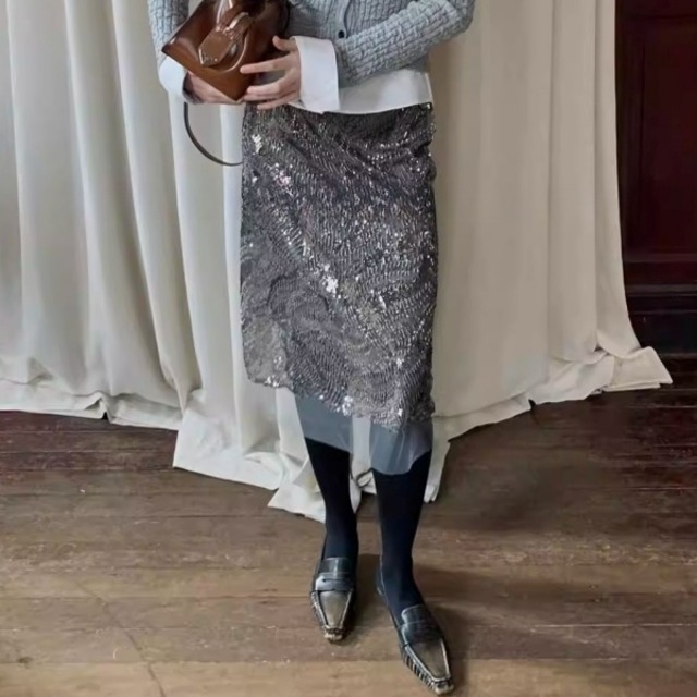 メタリックパターンスパンコール ナロースカート 239244