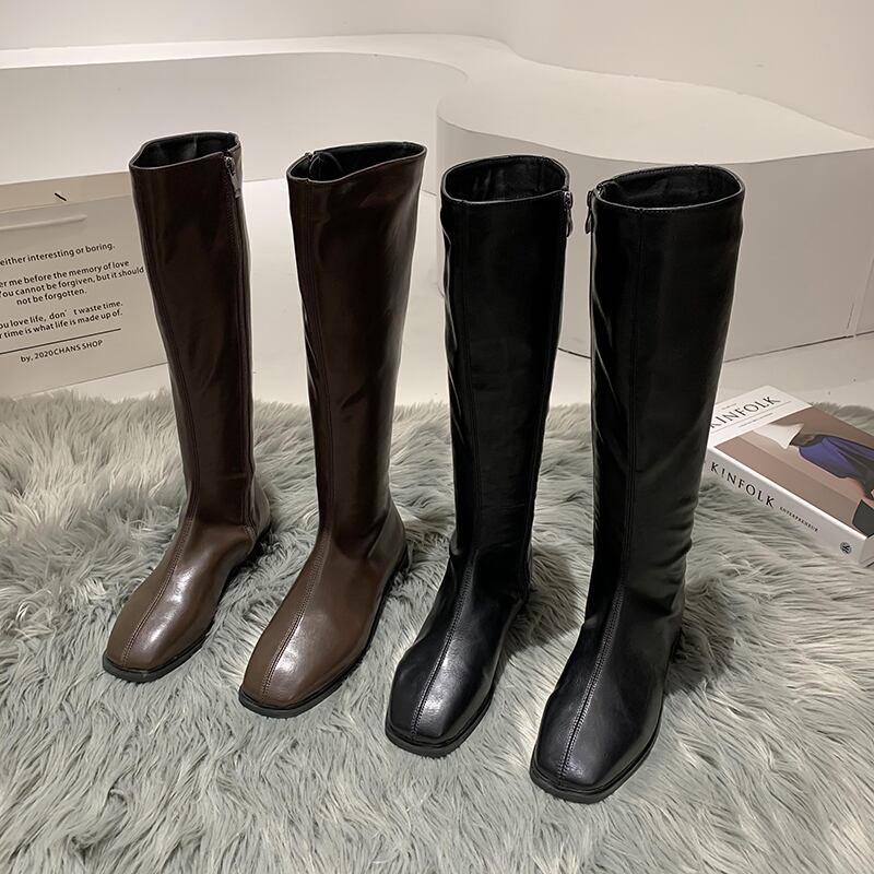 ロングブーツオータムレッドカジュアル 靴 シューズ 秋物 スクウェア フェイクシューズ29827285759