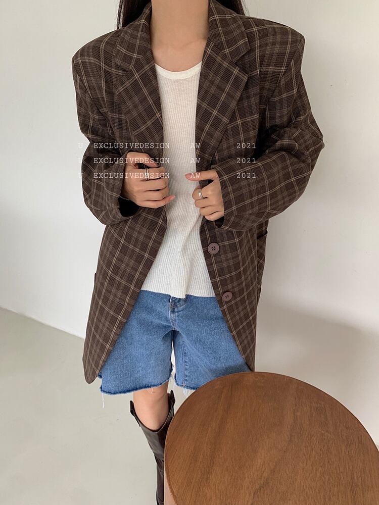 ジャケット スプリングオータムスタンダードスタイルロングルーズ薄手 レッド レトロ 春物 秋物 ビッグFスモールZ韓国68030939644