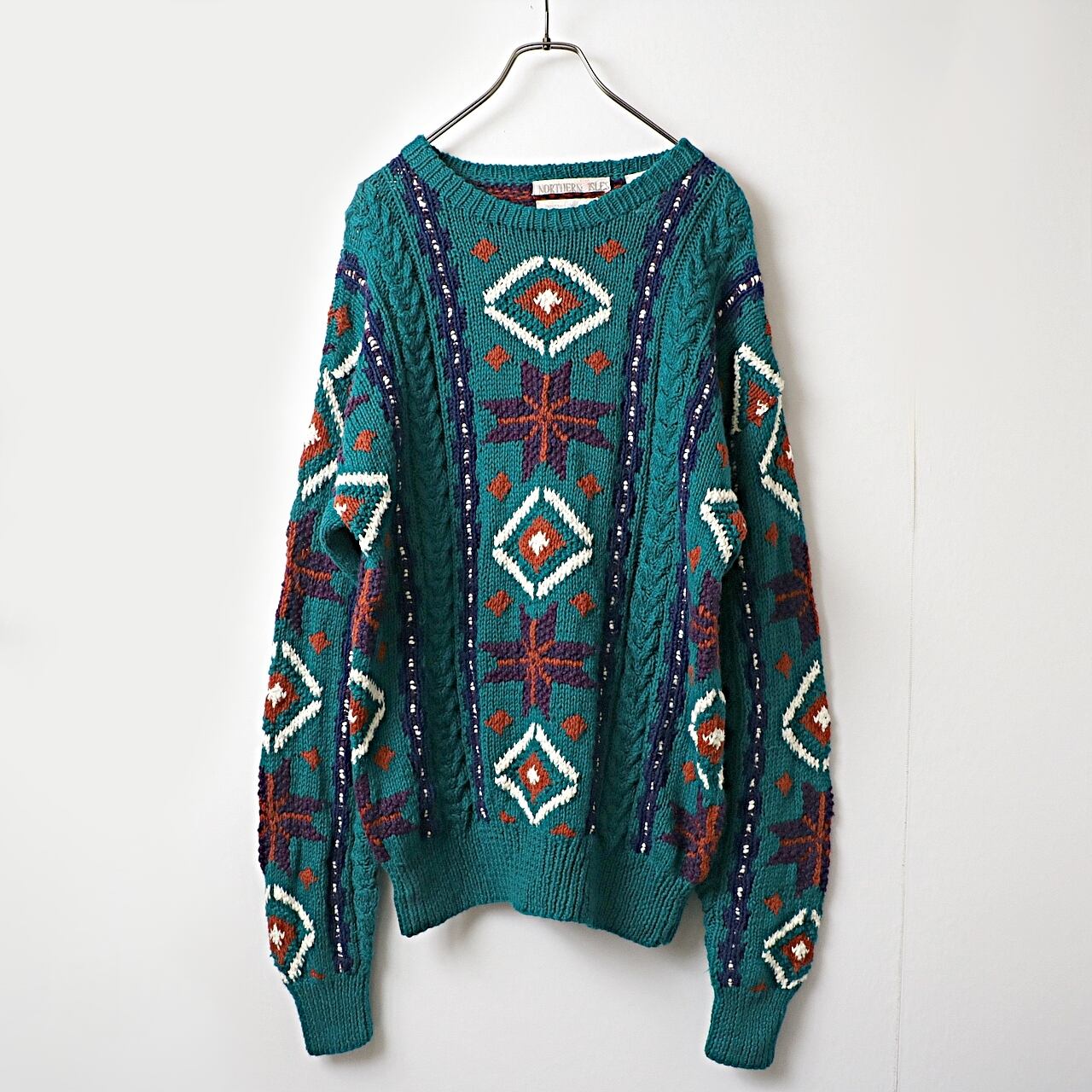 新品 northern isles ハロウィン柄 ハンド ニット セーター S northern isles フェアアイル 柄 ラミー＆コットン ハンドニット