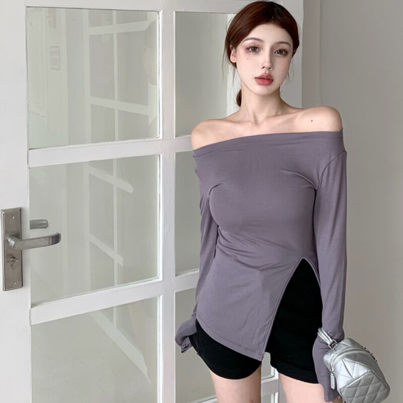 Tシャツ オータム薄手スリムトップス ロング 秋物 ハンチェンe22471698046