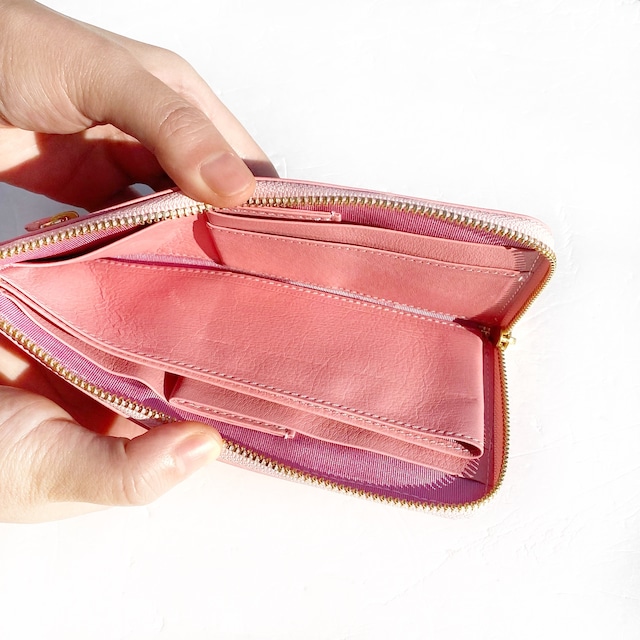 【SRK01SP】　１万円札が折らずに入る最少サイズの長財布「L字束入」　（ピンク系）