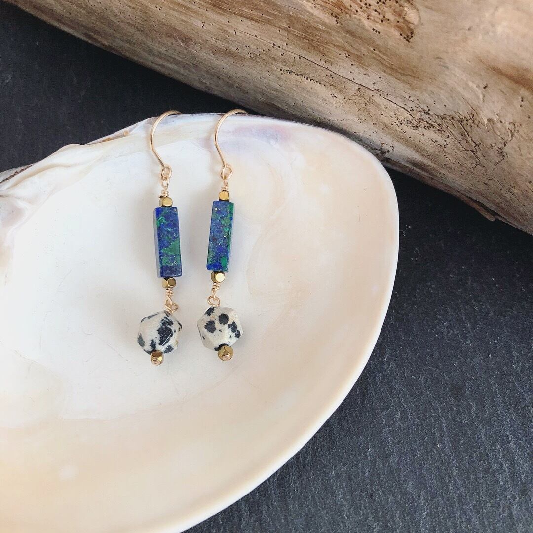 アズロマラカイト×ダルメシアンジャスパーのピアス