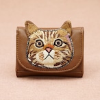 ねこミニ財布 brown cat/CAMEL