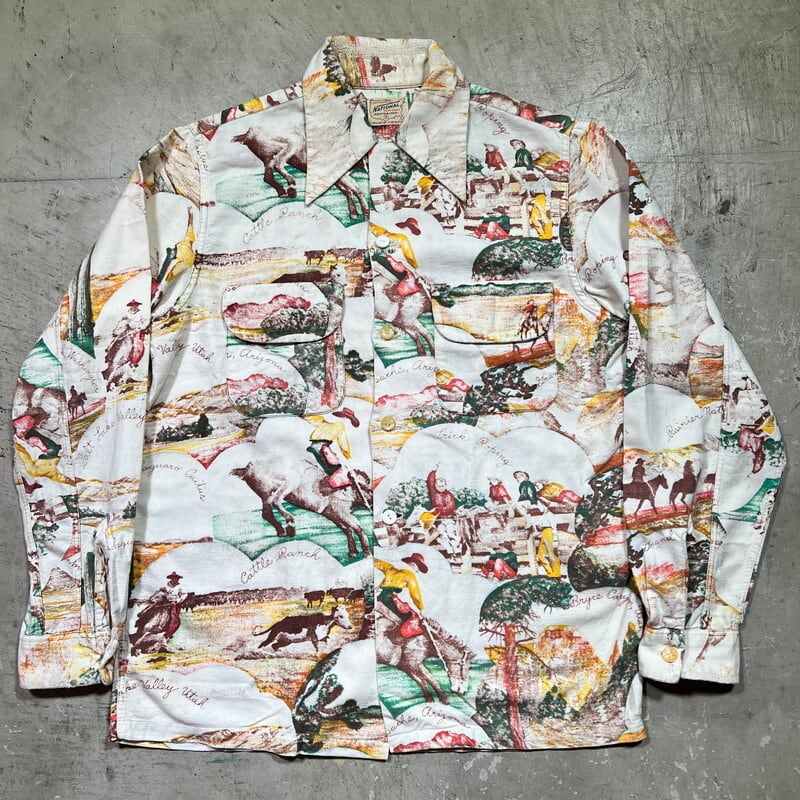 60s VINTAGE COTTON SHIRT コットンシャツ　カスリ柄