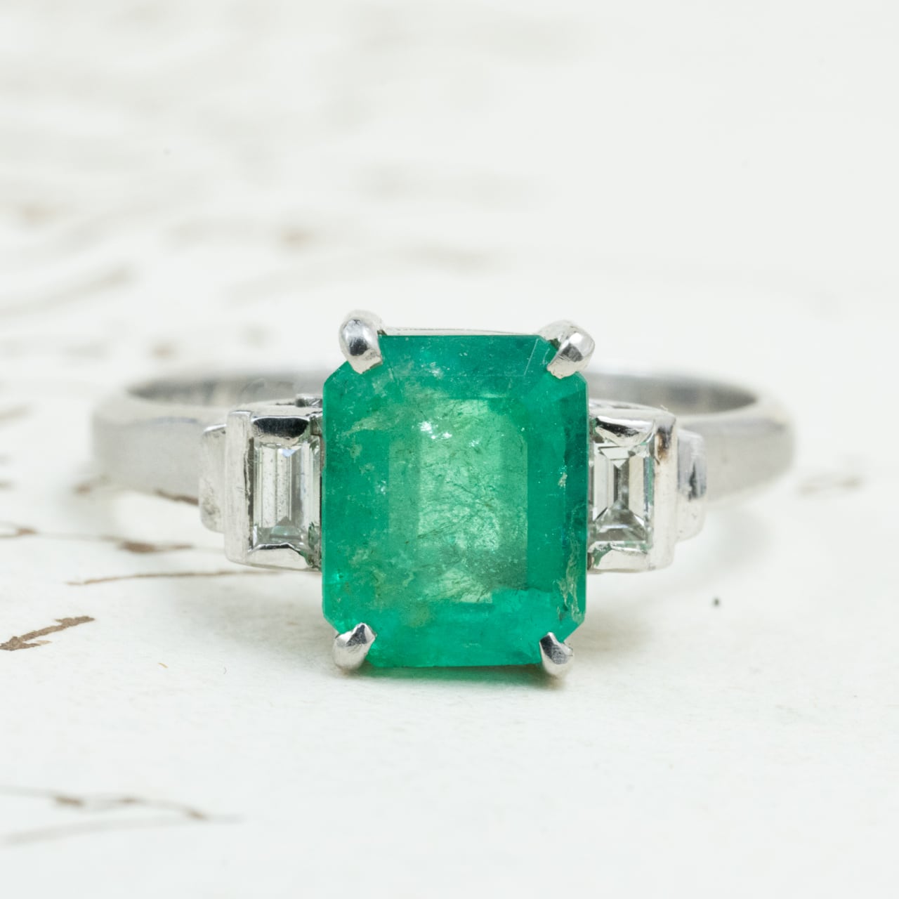 エメラルド ダイヤモンド リング 昭和レトロ スクエアフォルム
