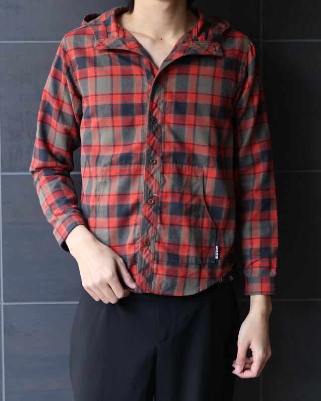 Short length check shirt hoodie