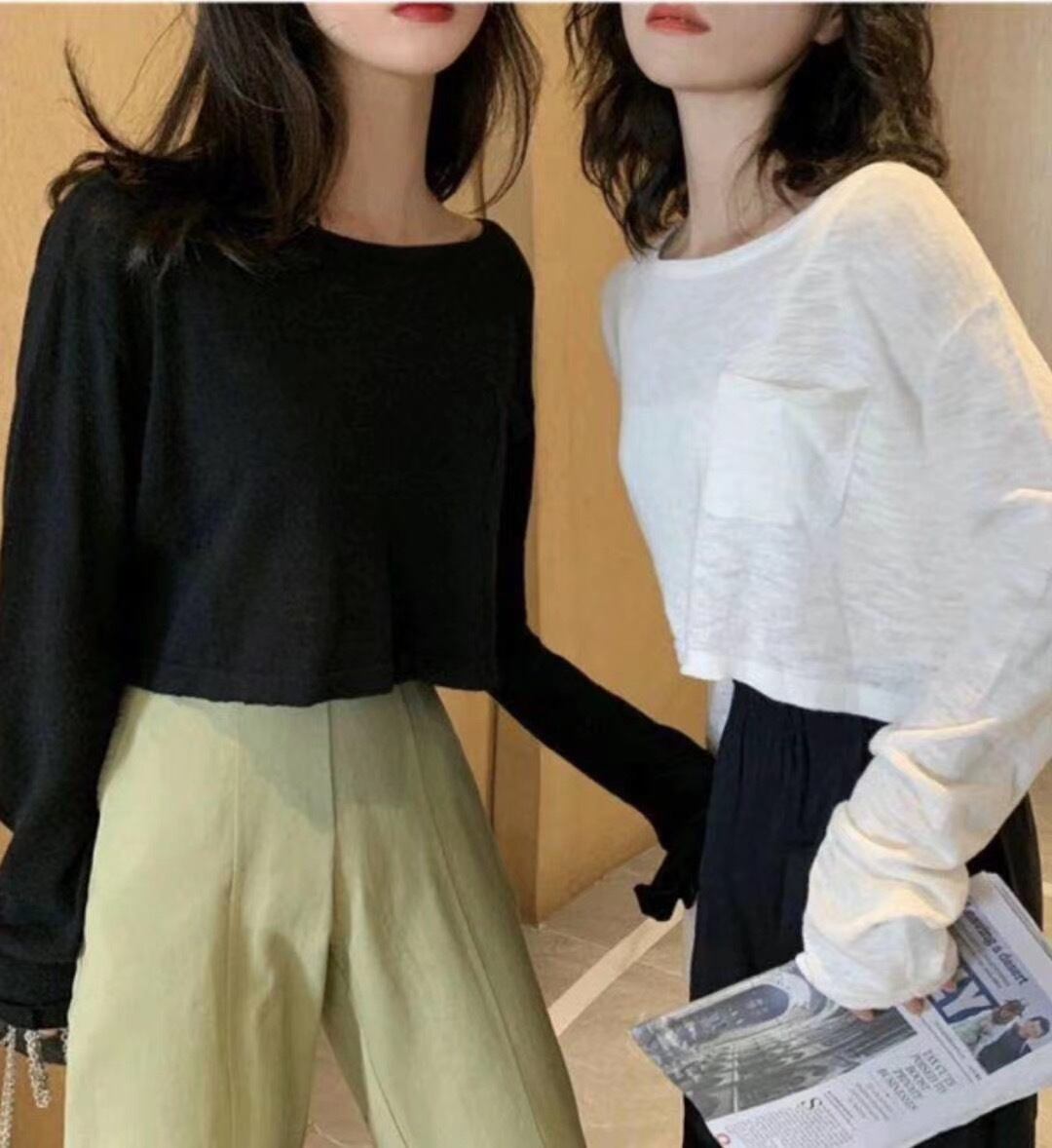 Uネックショート丈トップス