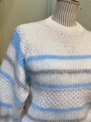 70’s 80’s gray × blue border white sweater【dead stock】