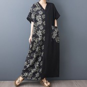 花柄 切替 マキシワンピース  30269