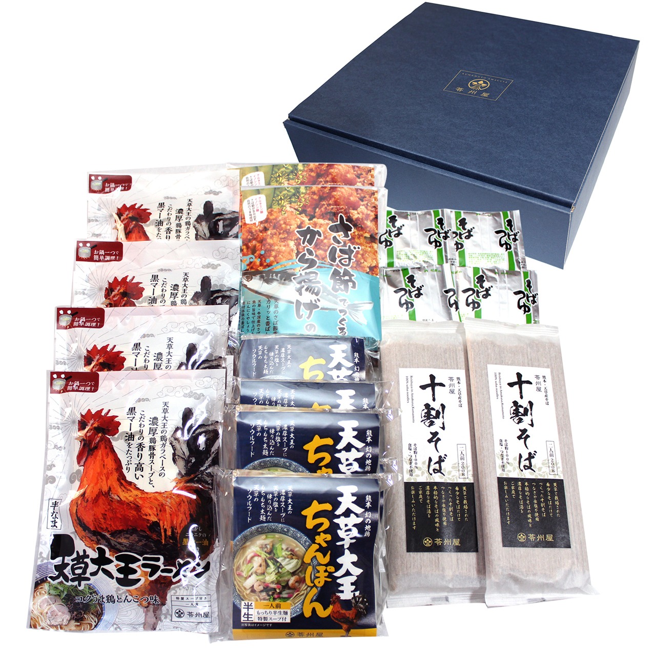 苓州屋まるごとセット[4422](天草大王ラーメン×4食・天草大王ちゃんぽん×4食・から揚げの素×2袋・十割そば×2袋)
