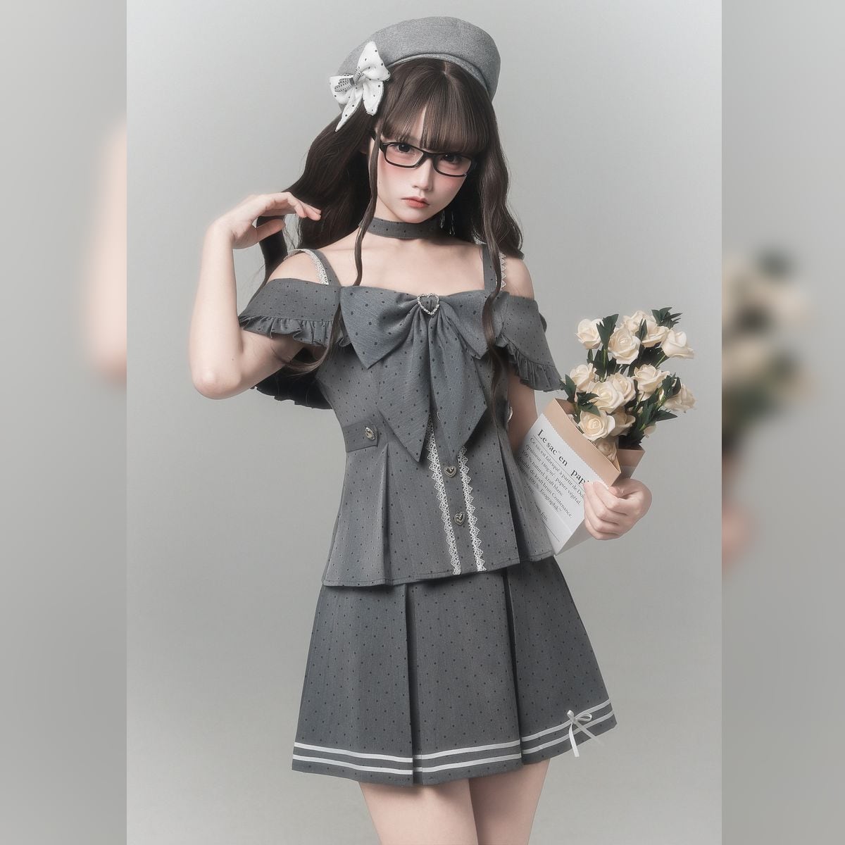 グレージュドールオフショルセットアップ：スカート | Maiden's Rêve