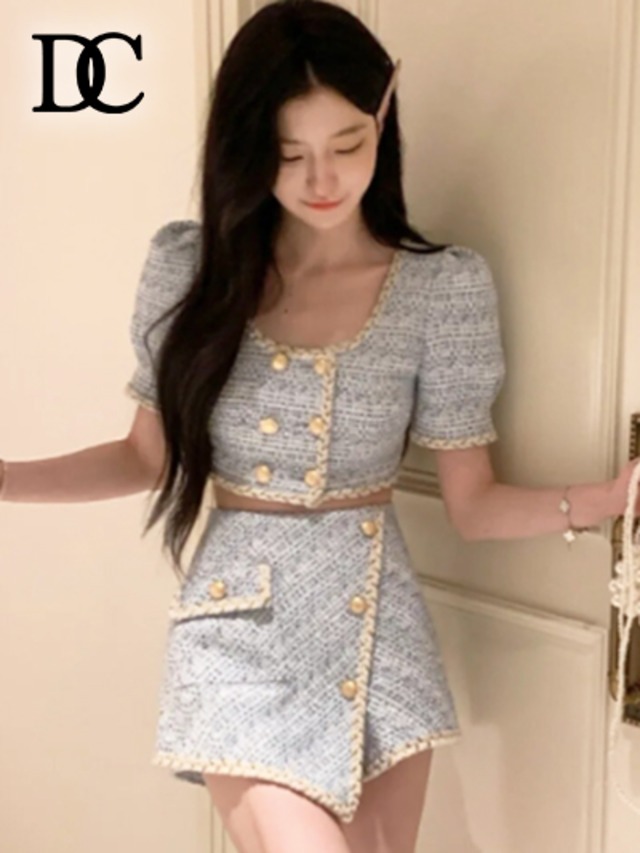 《プチプラ》韓国風ツイードセットアップ/キャバドレス/韓国ドレス