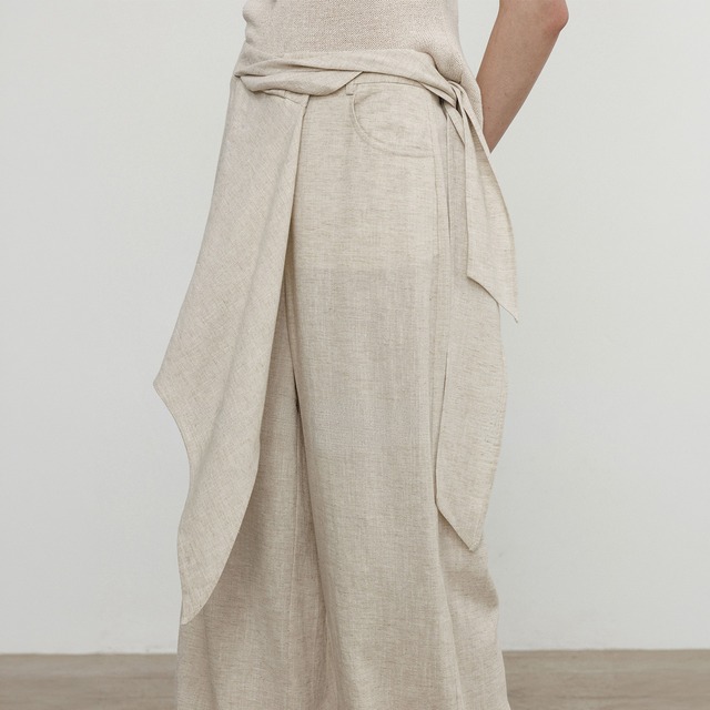 Layered wrap design wide pants A00173