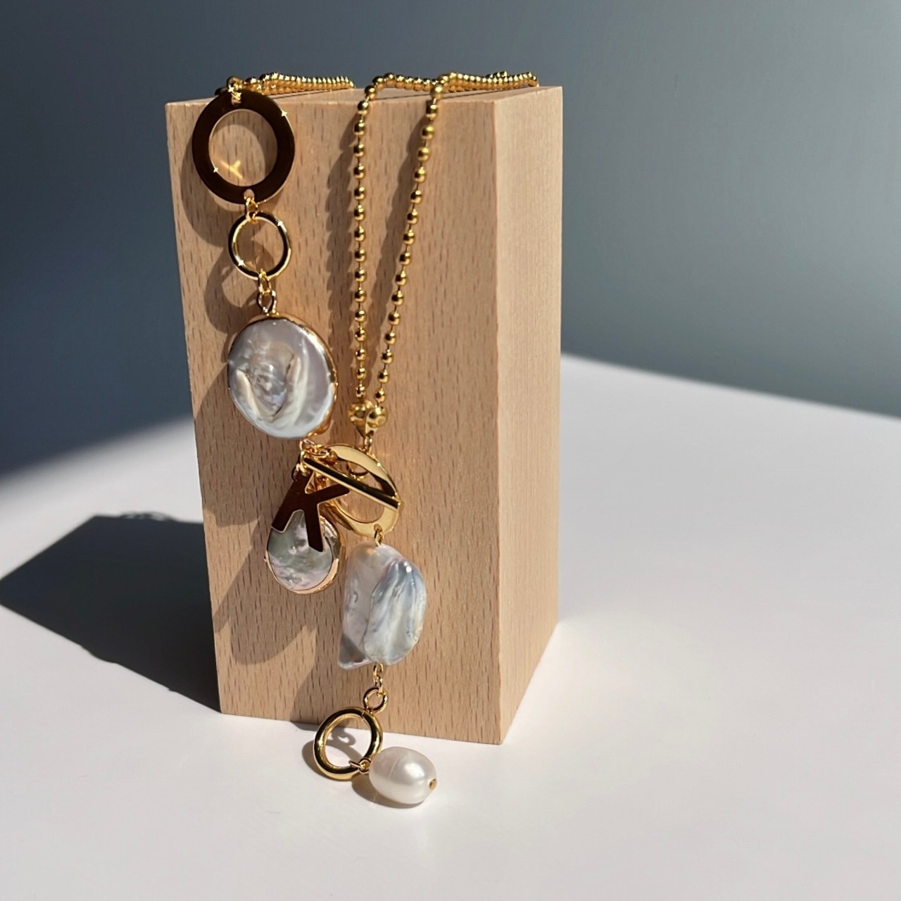 ボールチェーン × バロックパール ネックレス［GSN032］