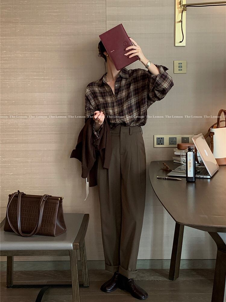 ハイウェストウェストカラースタンダードスタイルオータム レトロ 秋物 ピュア ビッグFスモールZ韓国86861867633