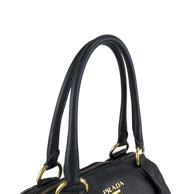 PRADA プラダ トートバッグ ブラック ロゴ レザー ラウンド vintage ヴィンテージ オールド 7zspmn