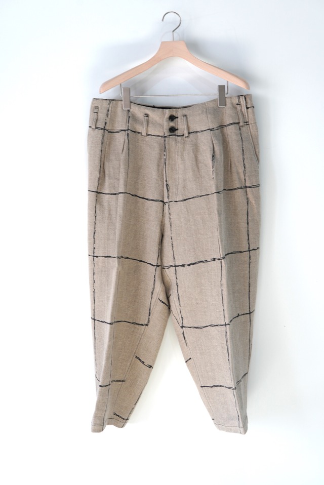 ANCELLM / DRAWING CHECK LINEN WIDE PANTS