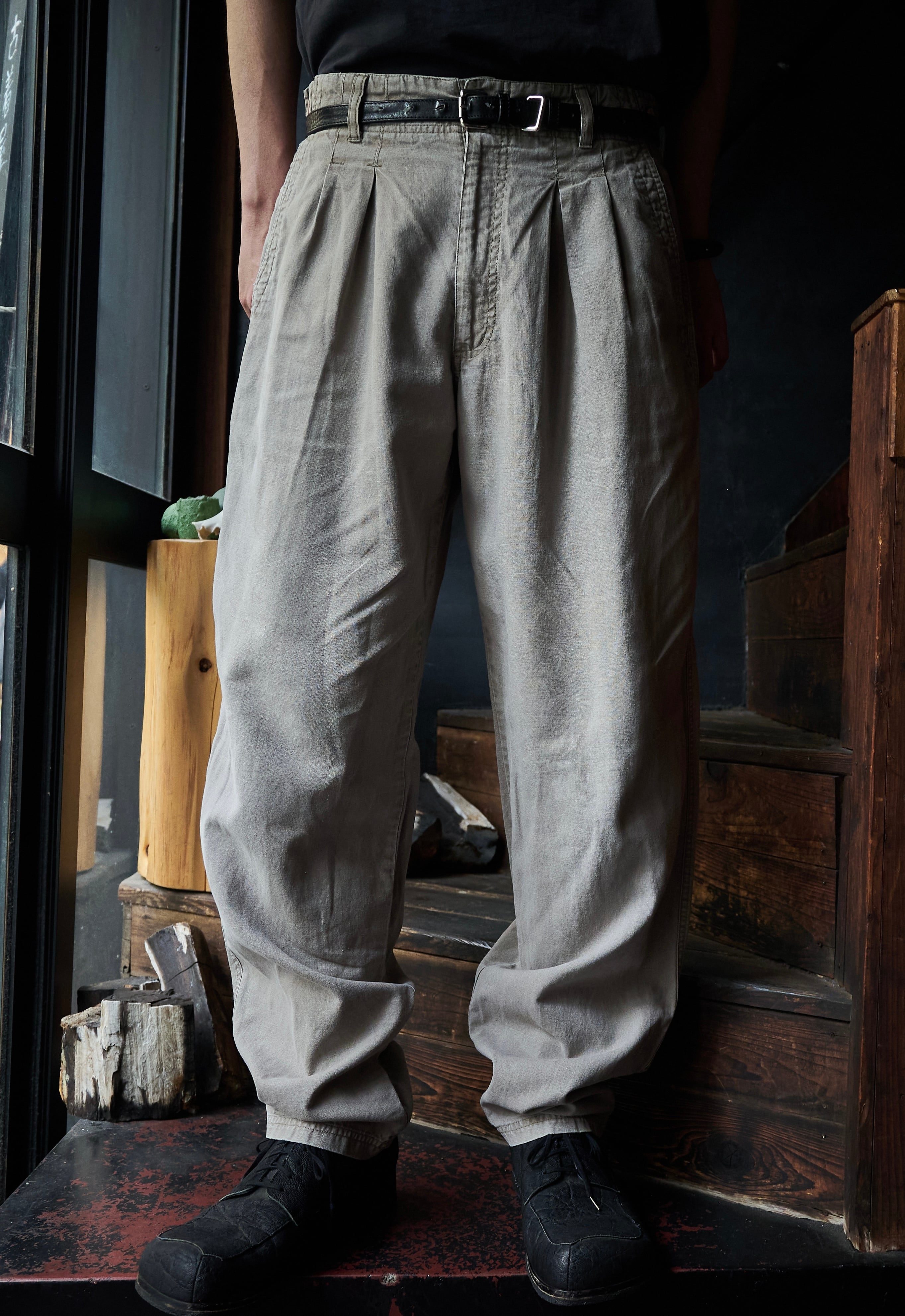 90s ramie×rayon wide slacks 極太パンツ リネン メーカーオフィシャル