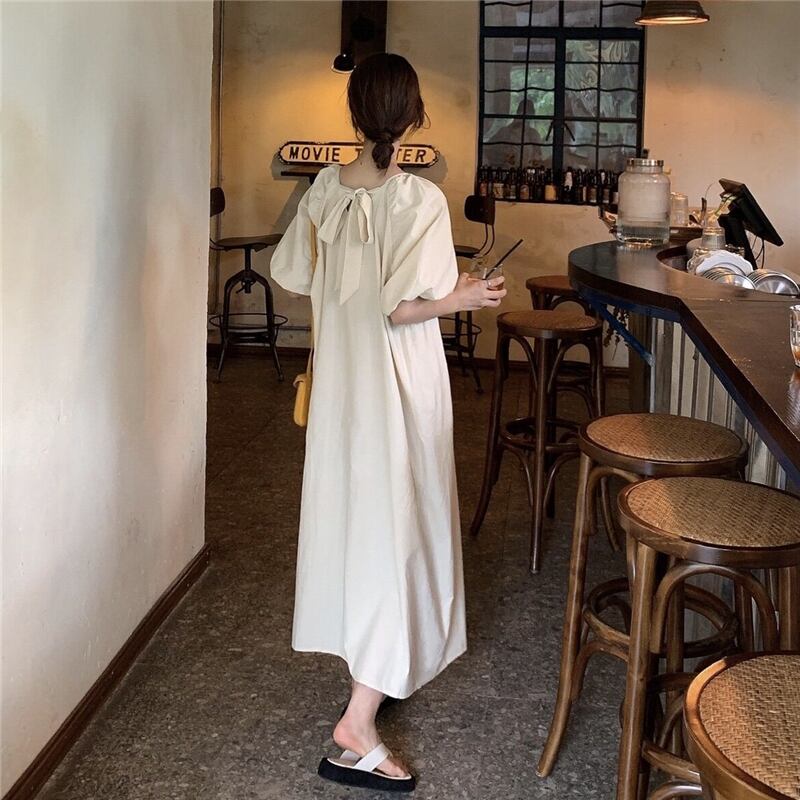 スリーブドレス サマースタンダード薄手ロングスカート レトロ 夏物 スクウェア YY-ファッション80277143637