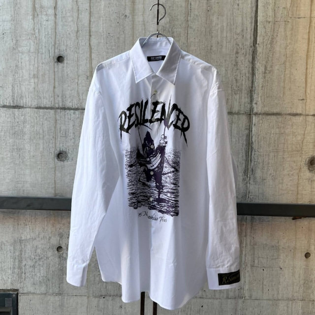 RAF SIMONS  Big fit shirt with printed Resilencer  WHITE