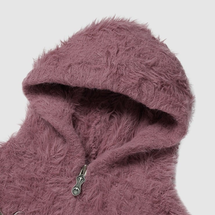 サグクラブ　フワフワピンクパーカー フルジッパー サグクラブ Pack Fur Zip-up ジップアップ Hoodie パーカー 4FK1752