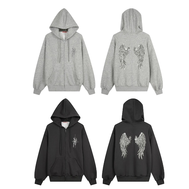 wing-motif sweat zip-up  hoodie　ウイングモチーフスウェットジップアップフーディー　J2129