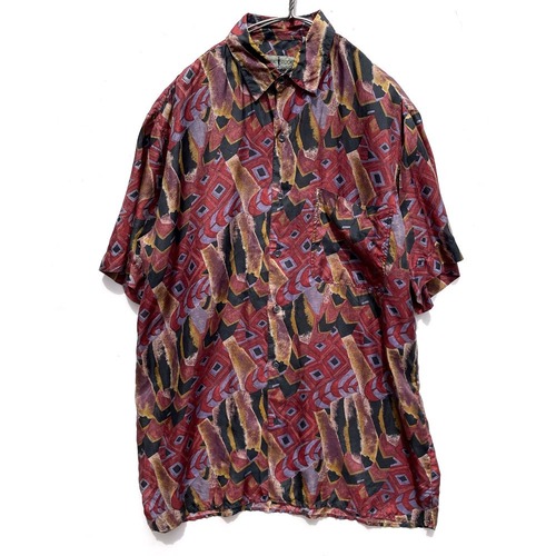 [ROBERT STOCK] Vintage Art Print S / S Silk Shirt [1990s-] Vintage Silk Shirt