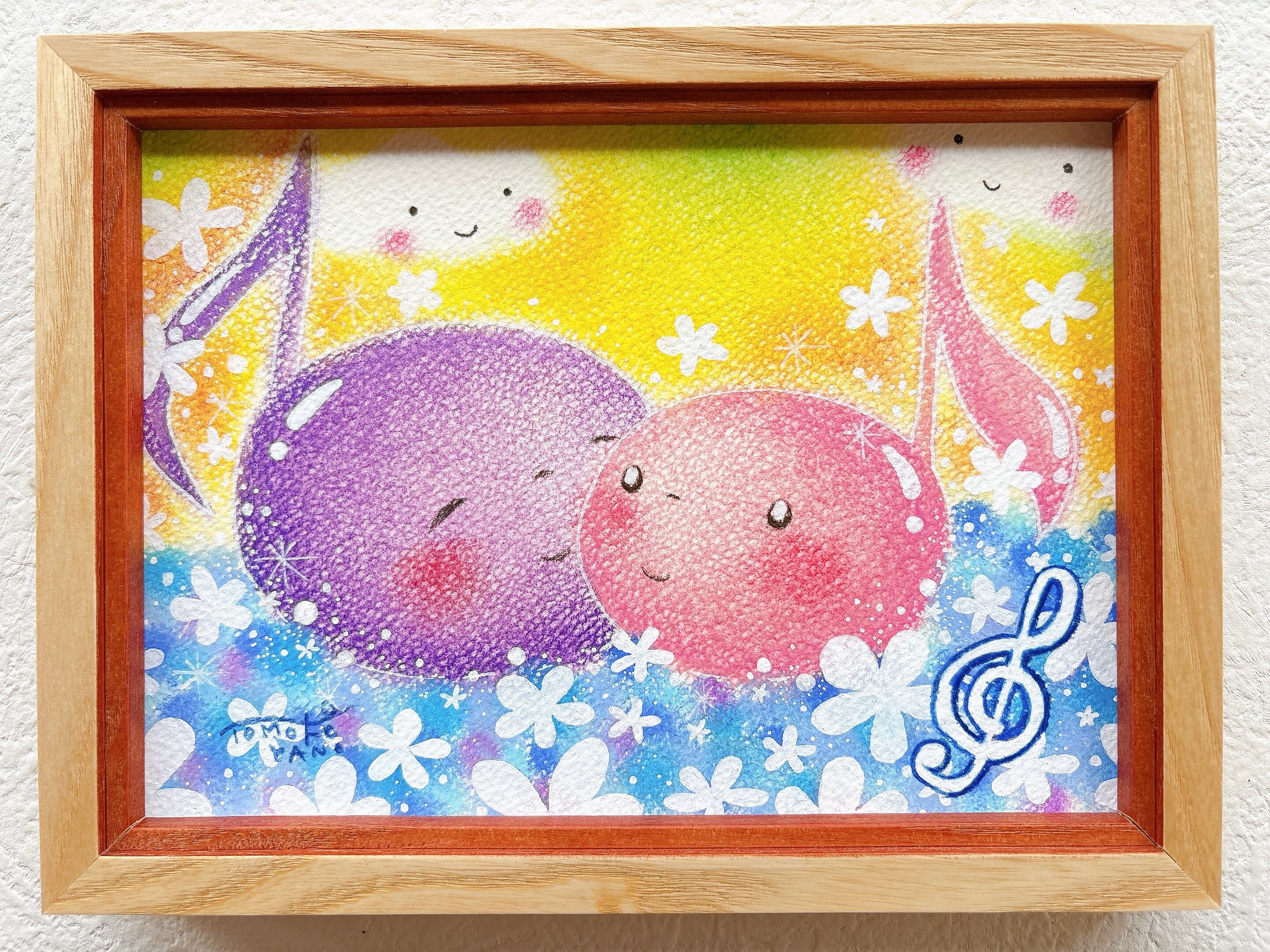 音符の絵＊一点物原画 カップル パステル画 ホスピタルアート かわいい