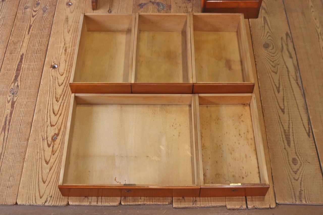 レトロ 片袖デスク 机 書斎 作業台 引き出し 抽斗 5杯 木製 古道具